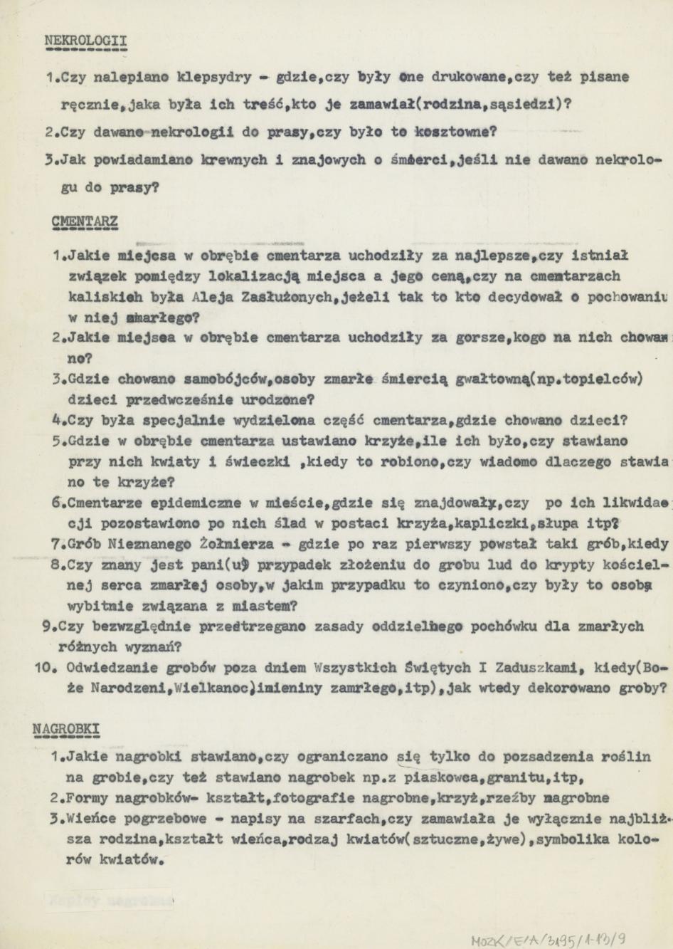 Nekrologi, cmentarz, nagrobki - wytyczne konkursu Koła Miłośników Folkloru Miasta Kalisza