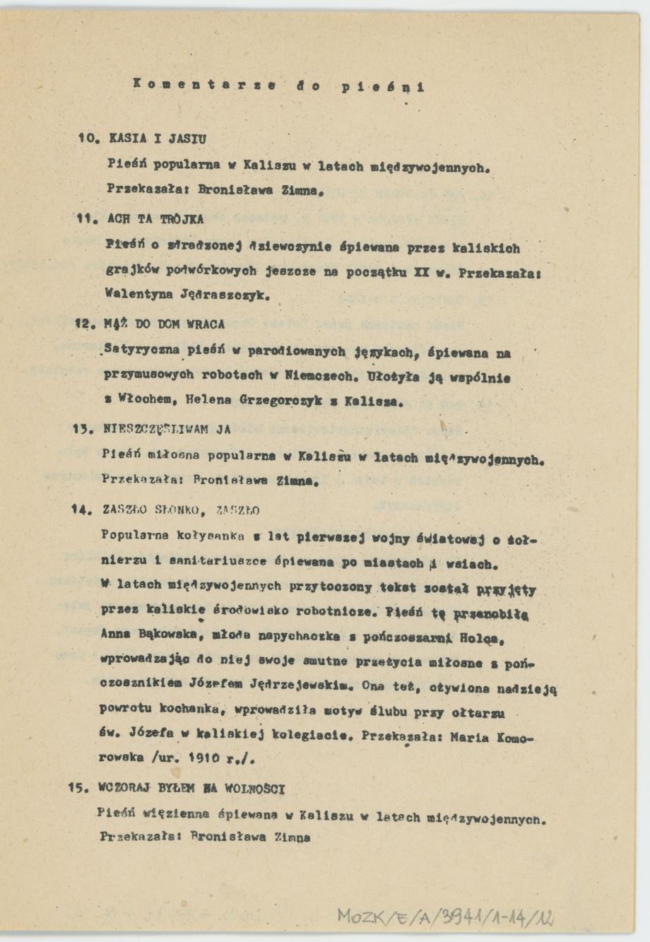 W Kaliszu nad Prosną - zbiór pieśni