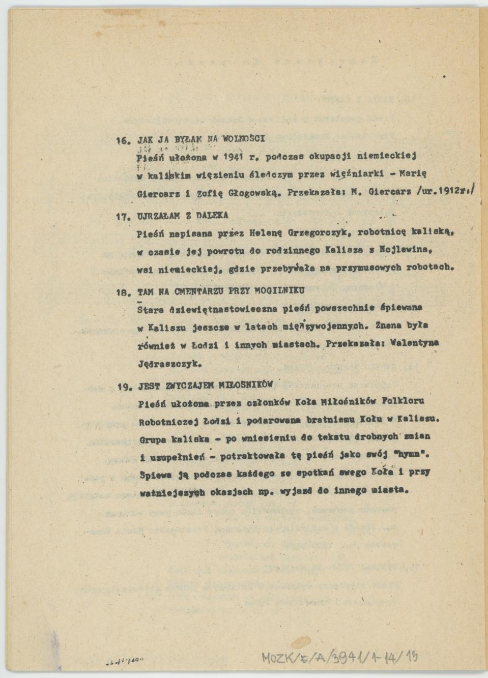 W Kaliszu nad Prosną - zbiór pieśni