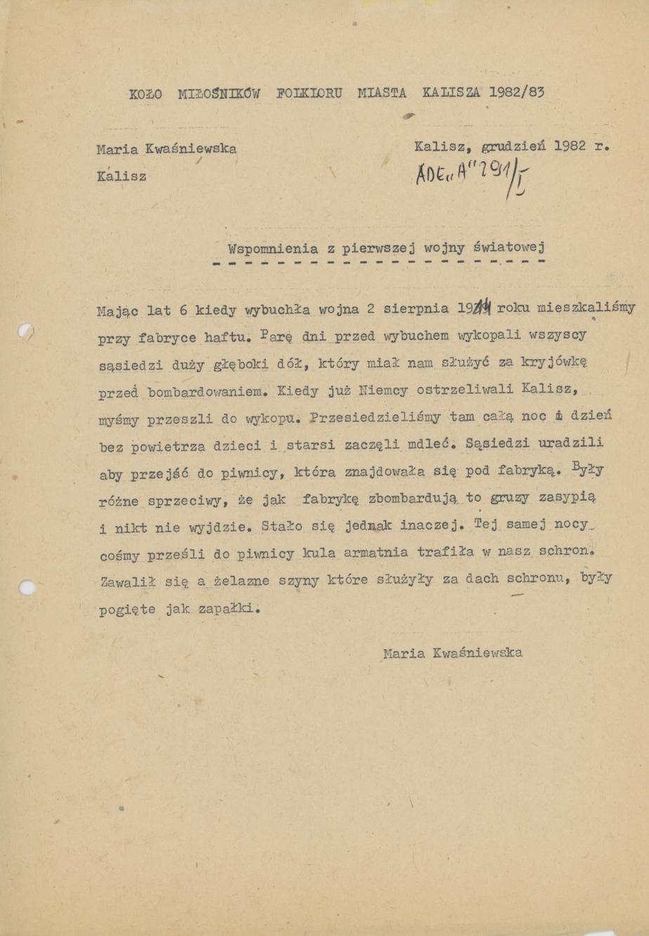 Wspomnienia z pierwszej wojny światowej