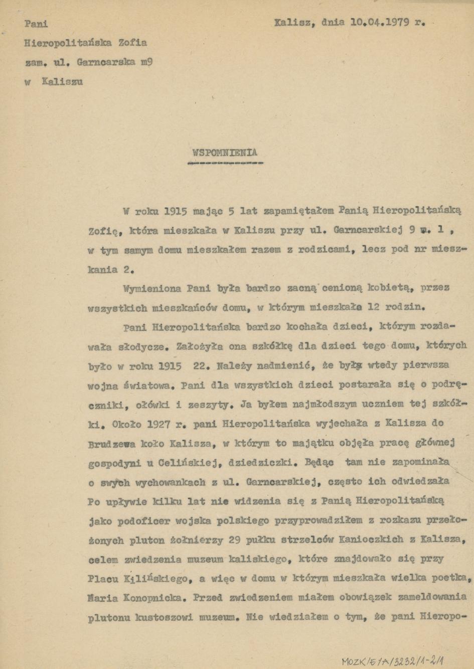 Wspomnienia o Zofii Hieropolitańskiej