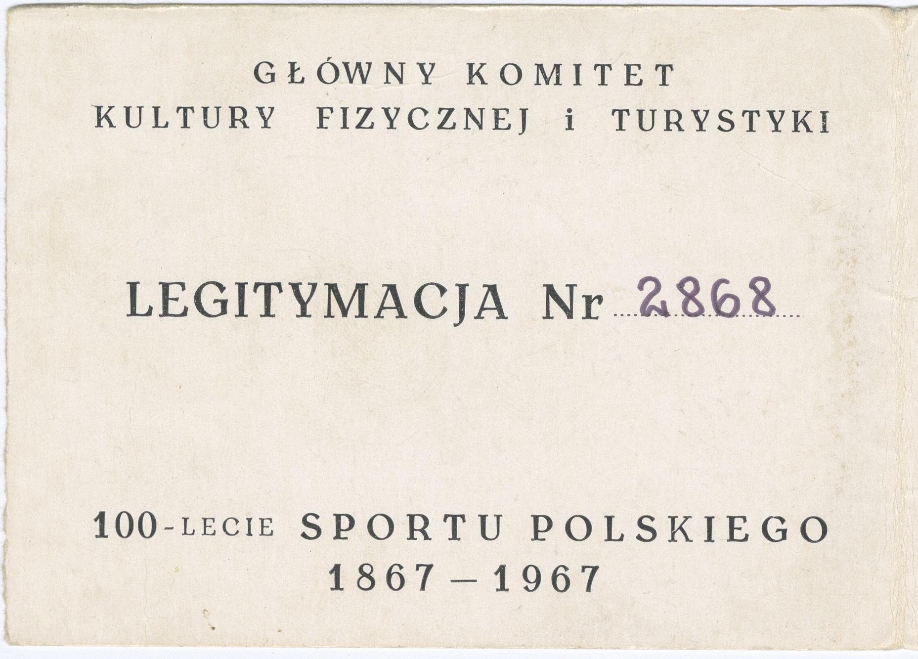 Legitymacja do odznaki „100-lecie SPORTU POLSKIEGO”