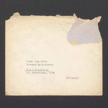Koperta, adr. Szan. Pan Prof. Tadeusz Kulisiewicz