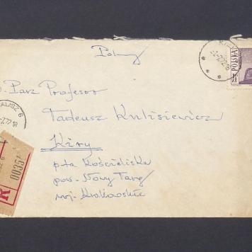 Koperta, adr. W Pan Profesor Tadeusz Kulisiewicz