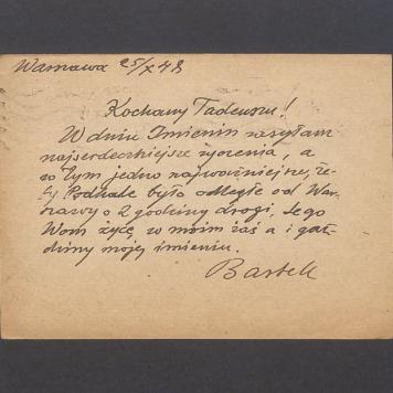 Kochany Tadeuszu! W dniu imienin wysyłam najserdeczniejsze życzenia [...]