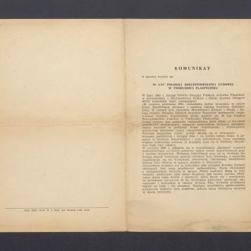 Komunikat ws. wystaw "20 lat Polskiej Rzeczypospolitej Ludowej w twórczości plastycznej"
