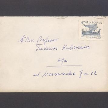 Koperta, adr. WPan Profesor Tadeusz Kulisiewicz