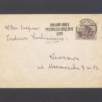 Koperta, adr. W. Pan Profesor Tadeusz Kulisiewicz