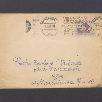 Koperta, adr. Państwo Barbara i Tadeusz Kulisiewiczowie