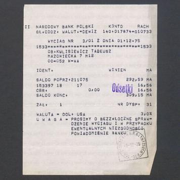 Wyciąg z konta walutowego z Narodowego Banku Polskiego