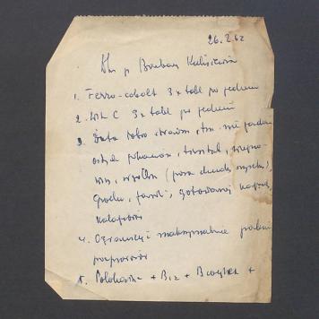 Zalecenia lekarskie, zapisane przez Doc. dr  med. Józefa Rydygiera dla B. Kulisiewicz