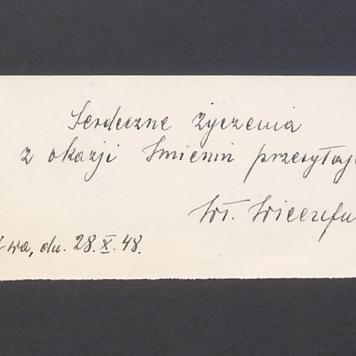 Karteczka z życzeniami imieninowymi dla T. Kulisiewicza