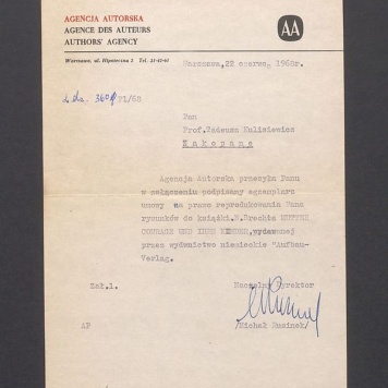 Agencja Autorska: w załączeniu podpisany egzemplarz umowy na ilustracje do Brechta