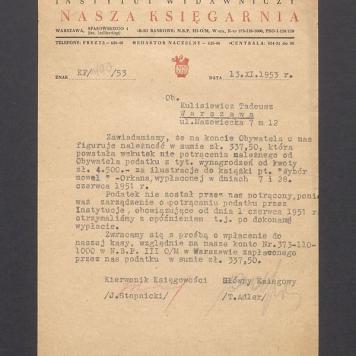 Instytut Wydawniczy "Nasza Księgarnia": prośba o uregulowanie podatku