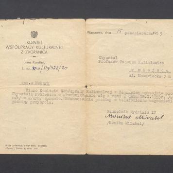 Prośba o kontakt z Biurem Komitetu Współpracy Kulturalnej z Zagranicą