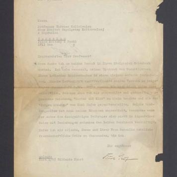 Hochverehrter Herr Professor! Gern denke ich an meinen Besuch in Ihrem Konigreich, Szlembark, zuruck [...]