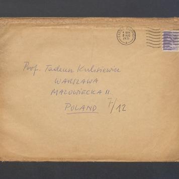 Koperta, adr. Prof. Tadeusz Kulisiewicz