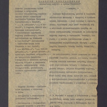 Tadeusz Kulisiewicz. Scenariusz audycji z cyklu "Portrety"