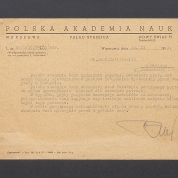 Polska Akademia Nauk uprzejmie zapytuje Obywatela prof. czy można byłoby sfotografować portret Tow. Lenina [...]