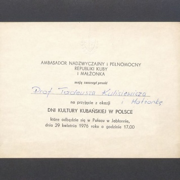 Zaproszenie na przyjęcie z okazji Dni kultury Kubańskiej w Polsce