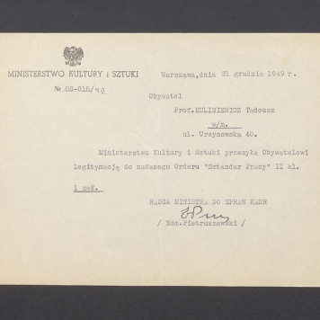 Ministerstwo Kultury i Sztuki przesyła Obywatelowi legitymację [...]