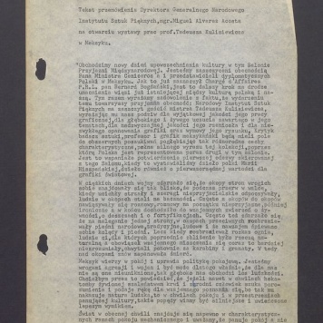 Tekst przemówienia Dyrektora Generalnego Narodowego Instytutu Sztuk Pięknych