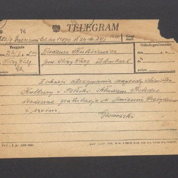 Telegram. Z okazji otrzymania nagrody Ministra Kultury i Sztuki [...]