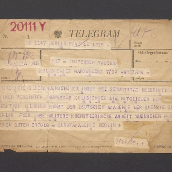 Telegram. Herzliche glueckwuensche zu ihrem 65. Geburtstag [...]