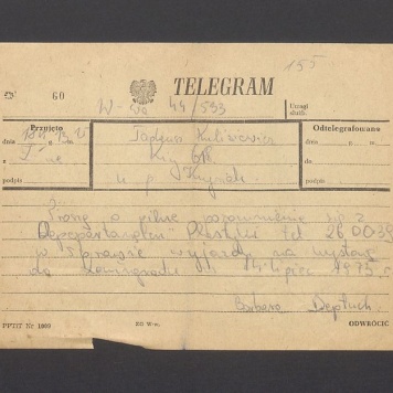 Telegram. Proszę o pilne porozumienie się z Departamentem Plastyki [...]