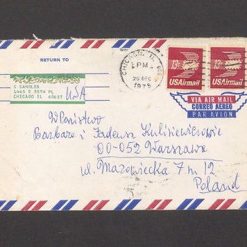 Koperta, adr. W. Państwo Barbara i Tadeusz Kulisiewiczowie