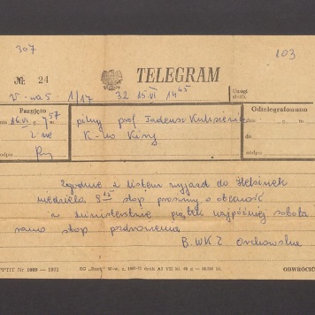 Telegram. Zgodnie z listem wyjazd do Helsinek [...]