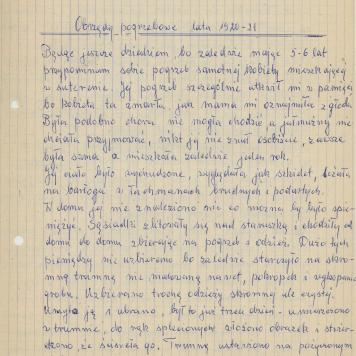 Obrzędy pogrzebowe, lata 1920-21