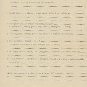 Dane o członkach Koła Miłośników Folkloru Miasta Kalisza - kwestionariusz