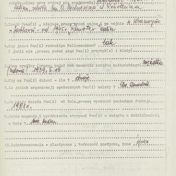 Janina Kałużna - kwestionariusz osobowy