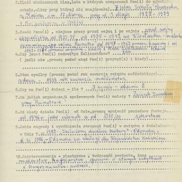 Helena Wiśniewska - kwestionariusz osobowy