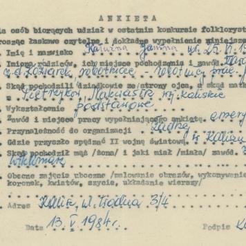 Janina Kałużna - ankieta osobowa