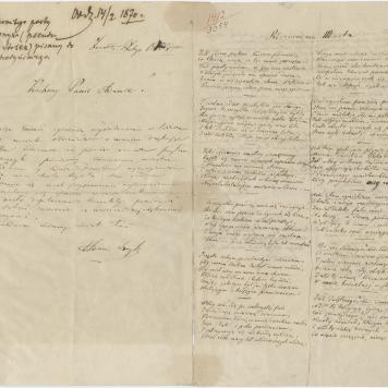 Rękopis Adama Asnyka z wierszem "Rodzinnemu Miastu"