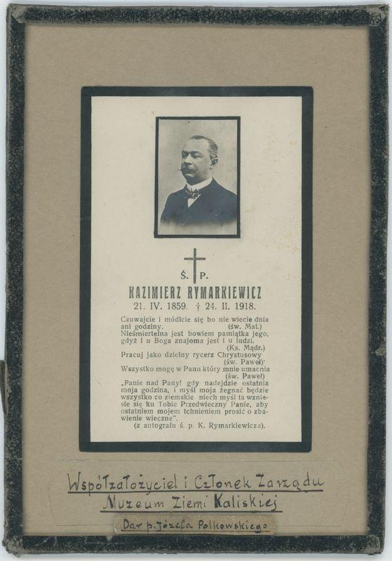 Wspomnienie pośmiertne z podobizną Kazimierza Rymarkiewicza