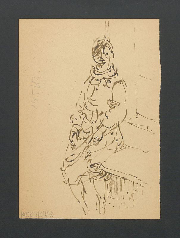 Gęsi; kobieta na ławce