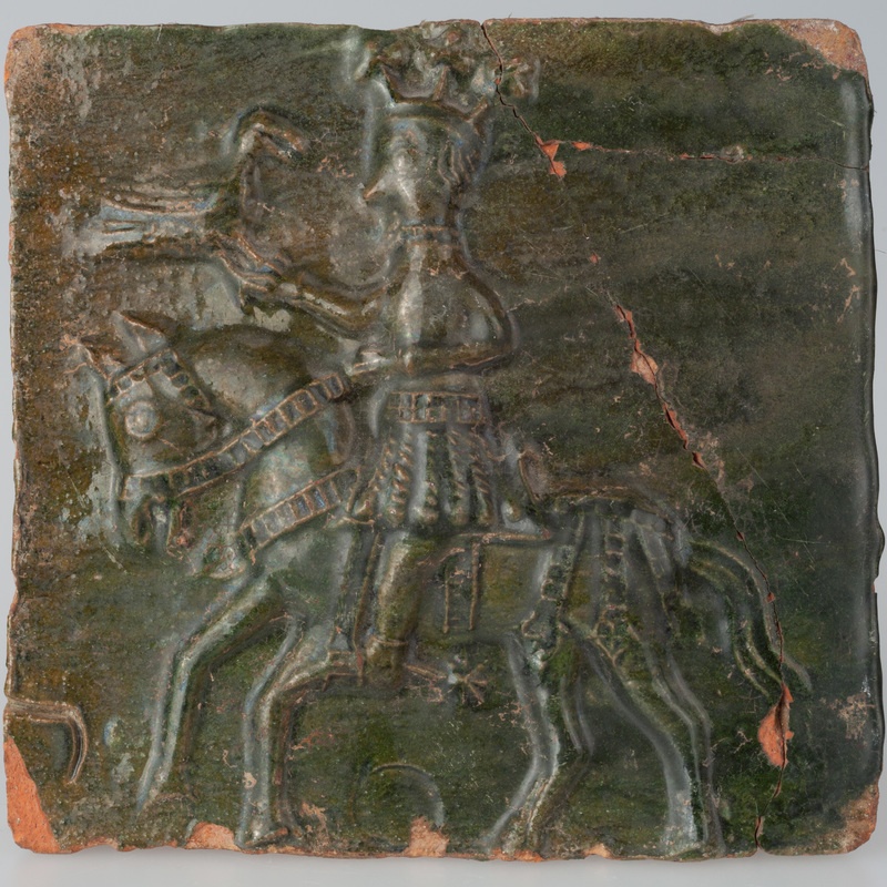 Kafel przedstawiający króla z sokołem na łowach