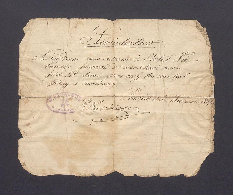 Świadectwo pracy dla Michała Wiatrowskiego