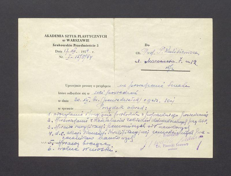 Akademia Sztuk Plastycznych: prośba o przybycie na posiedzenie senatu