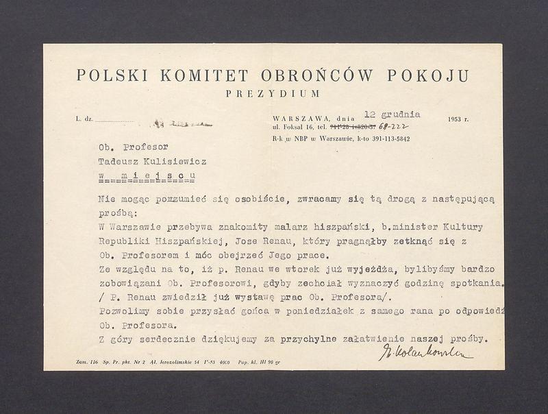 Polski Komitet Obrońców Pokoju: zaproszenie na spotkanie z Jose Renau