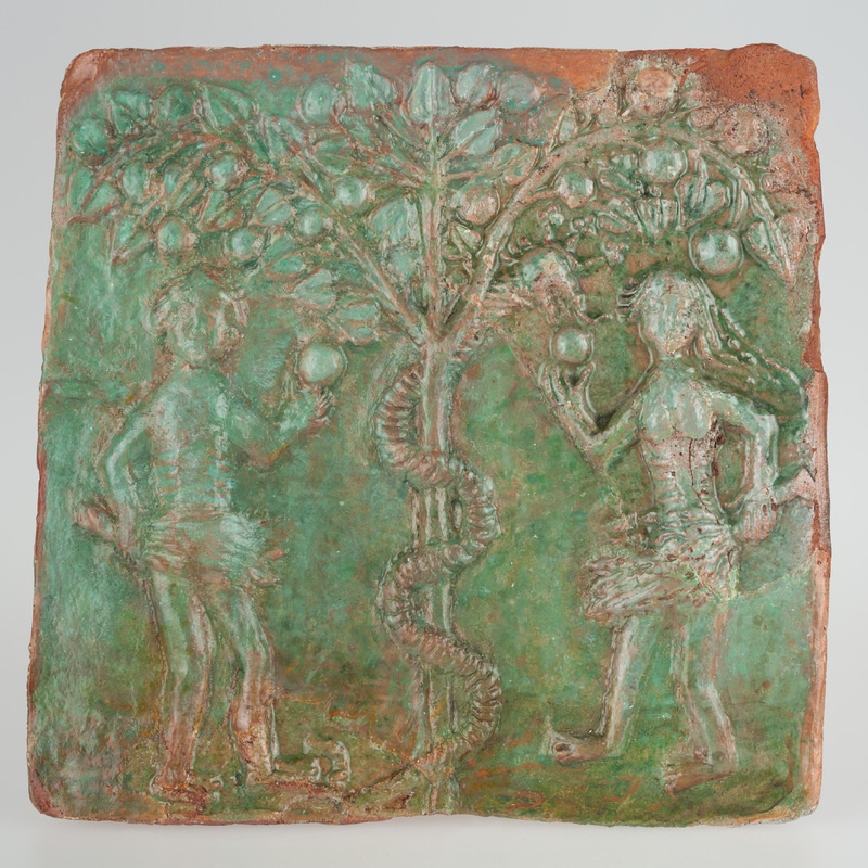 Kafel z wyobrażeniem kuszenia Adama i Ewy w Raju