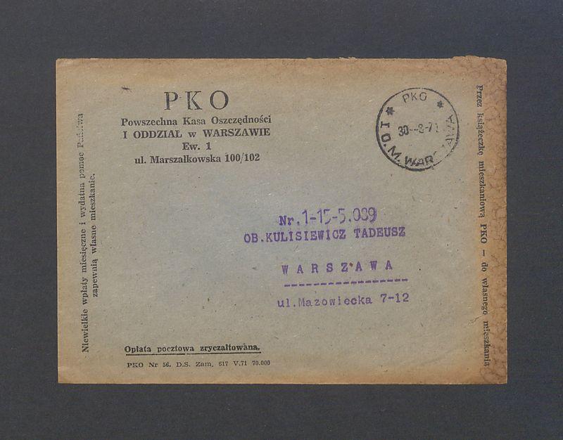 Koperta, nad. Powszechna Kasa Oszczędności