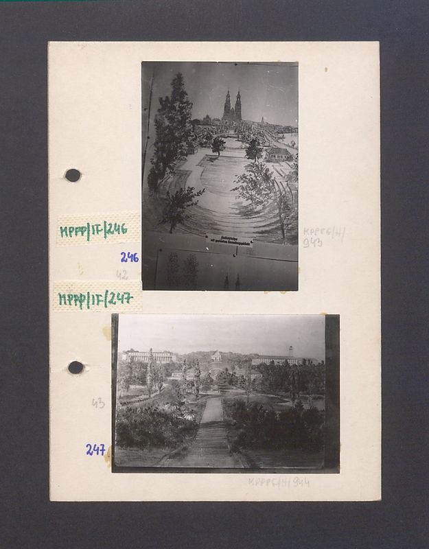 Plan przebudowy miasta Gniezna. Symulacja wystroju placu za katedrą w kierunku kościoła św. Piotra.