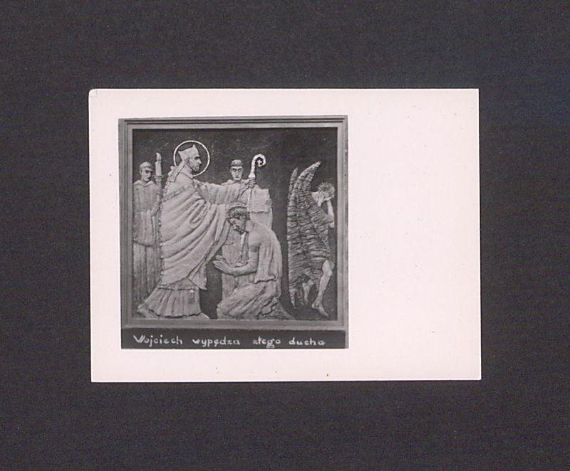 Płaskorzeźba ojca Efrema. Św. Wojciech wypędza złego ducha.