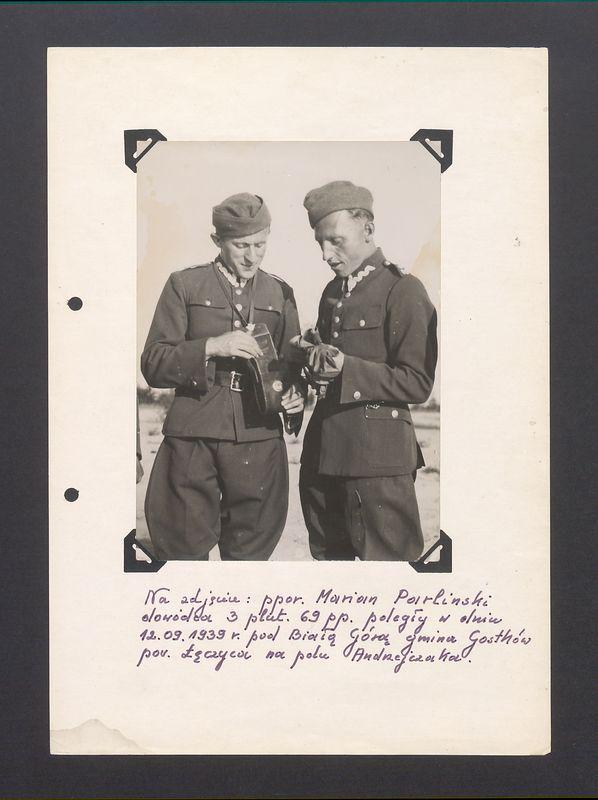 Podporucznik Marian Parlinski, dowódca 3 plut. 69 p.p. poległy w dniu 12.IX.1939 pod Białą Górą, gm. Gostków, pow. Łęczyca na polu Andrzejczaka.