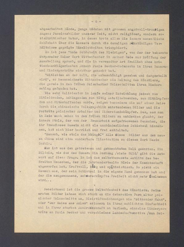 Bremer Nachrichten. Der polnische Zeichner Kulisiewicz Ausstellung in der Kunsthalle Vogeler