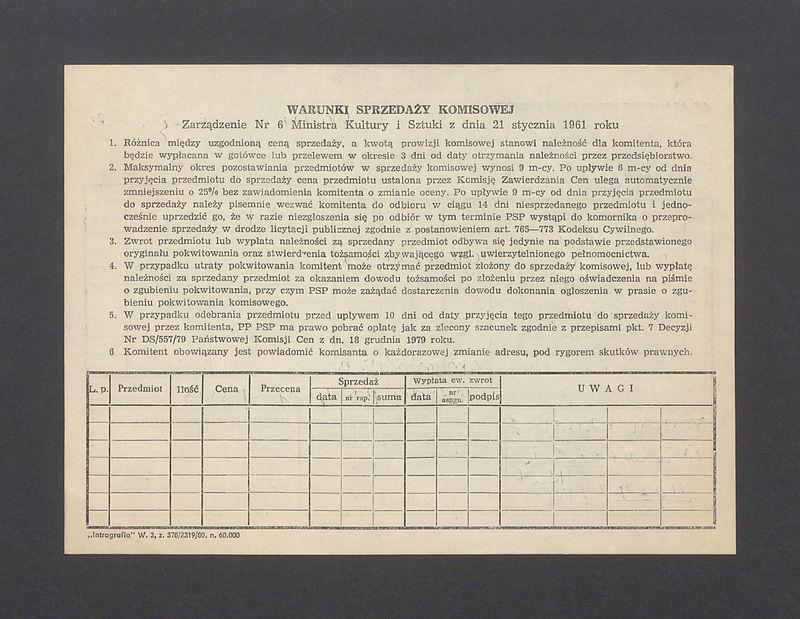 Pokwitowanie komisowe. "Kobieta XI" rysunek 1978